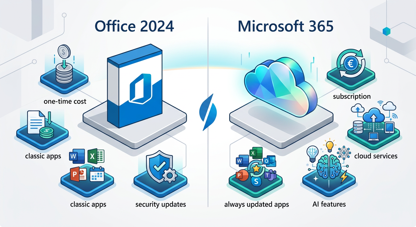 مقایسه نهایی: Office 2024 در برابر Microsoft 365 برای کسبوکارها ☁️
